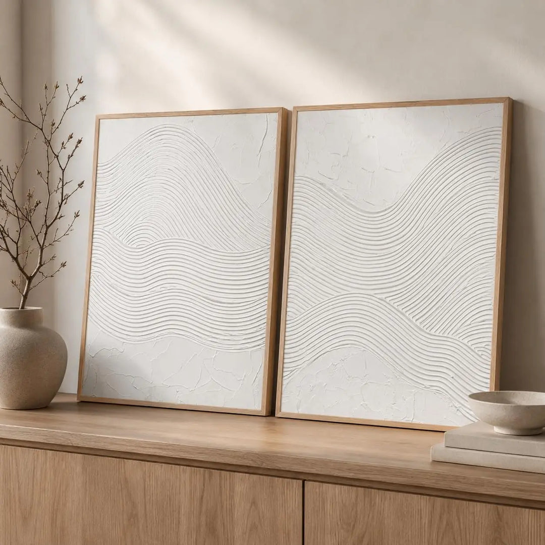 Artiluxy 3D Minimalist Textured Abstract Wall Art Set of 2, Neutral