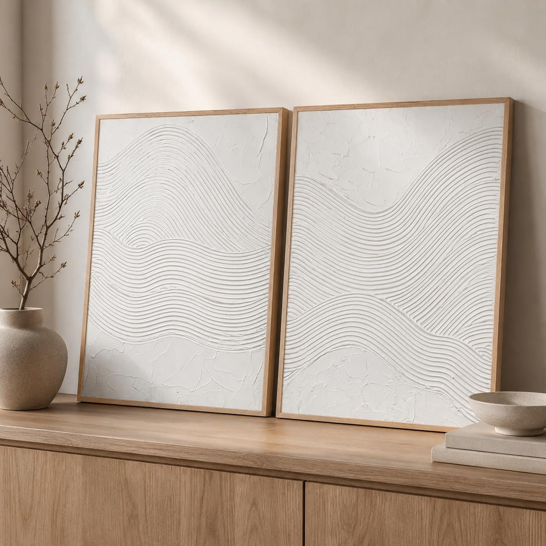 Artiluxy 3D Minimalist Textured Abstract Wall Art Set of 2, Neutral 
