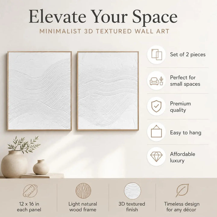Artiluxy 3D Minimalist Textured Abstract Wall Art Set of 2, Neutral