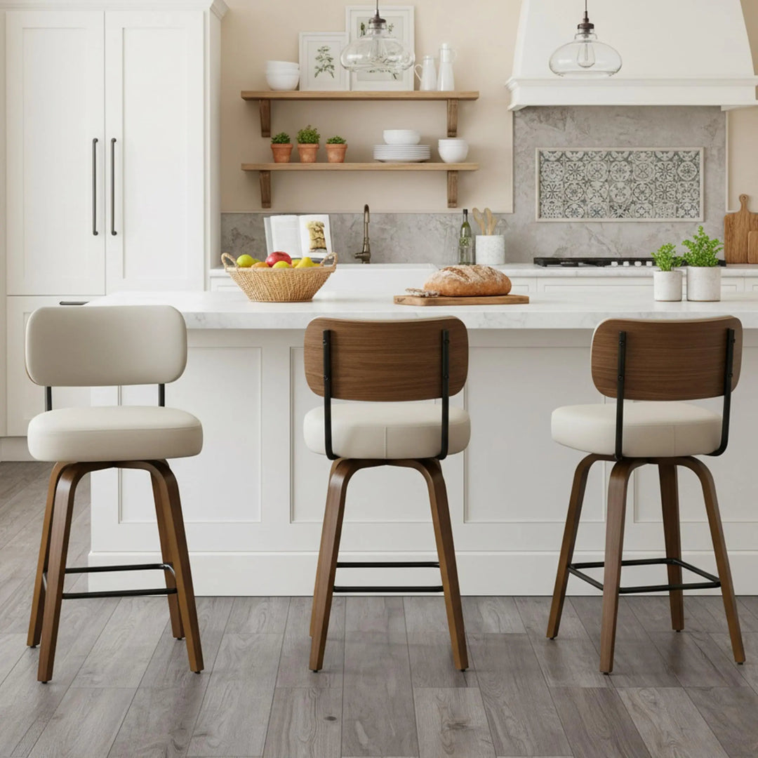 Arvasslia Swivel Bar Stools Set of 3, 26" Counter Height, Beige Grey 