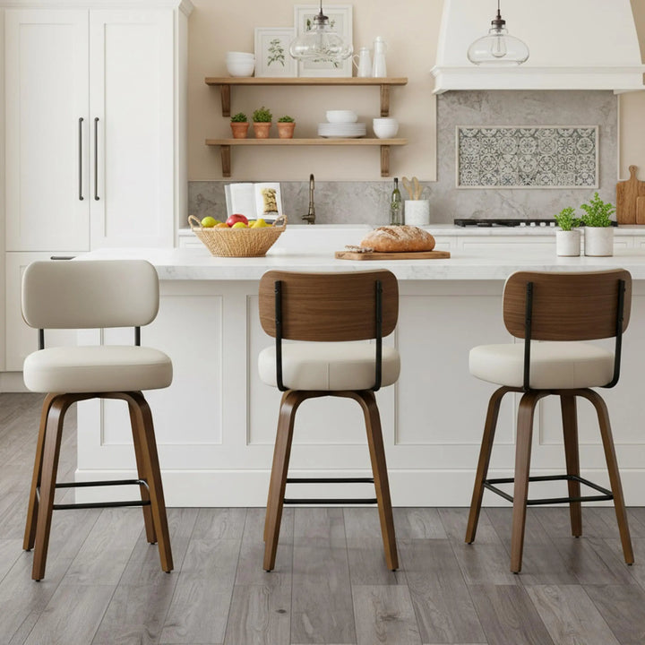 Arvasslia Swivel Bar Stools Set of 3, 26" Counter Height, Beige Grey 