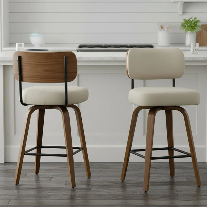 Arvasslia Swivel Bar Stools Set of 3, 26" Counter Height, Beige Grey 
