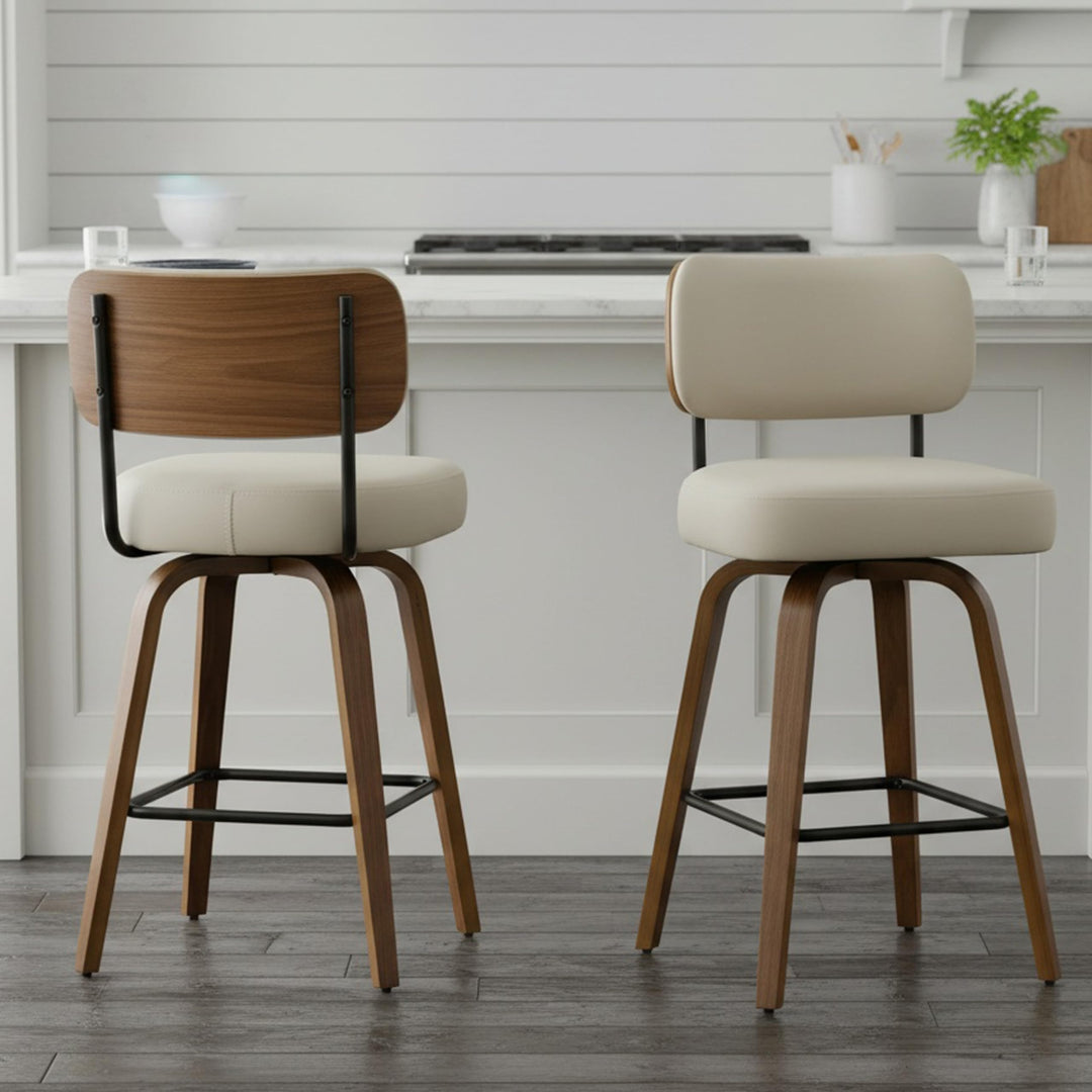 Arvasslia Swivel Bar Stools Set of 3, 26" Counter Height, Beige Grey 
