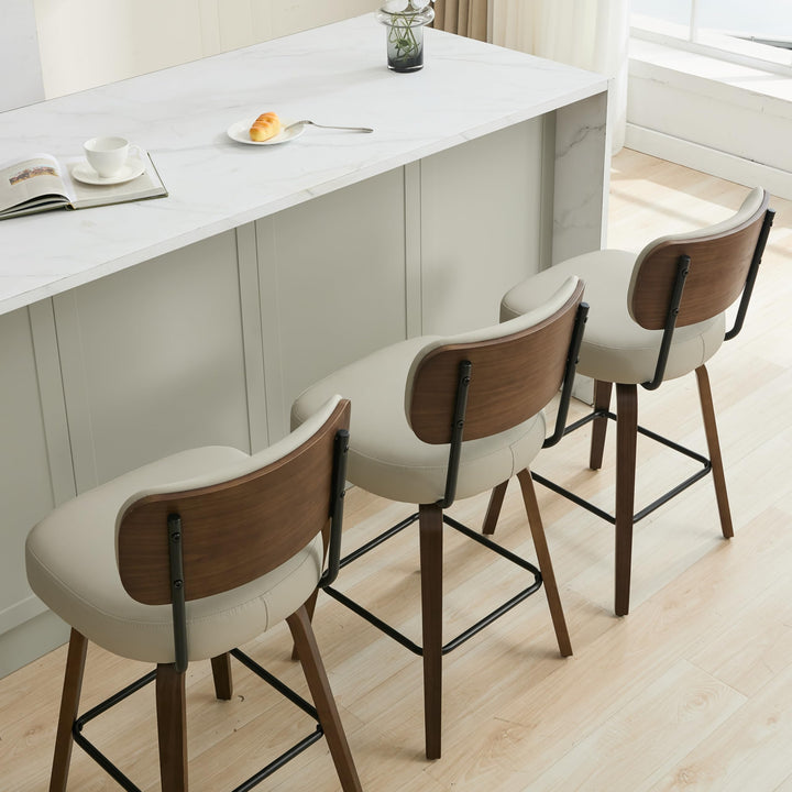 Arvasslia Swivel Bar Stools Set of 3, 26" Counter Height, Beige Grey 