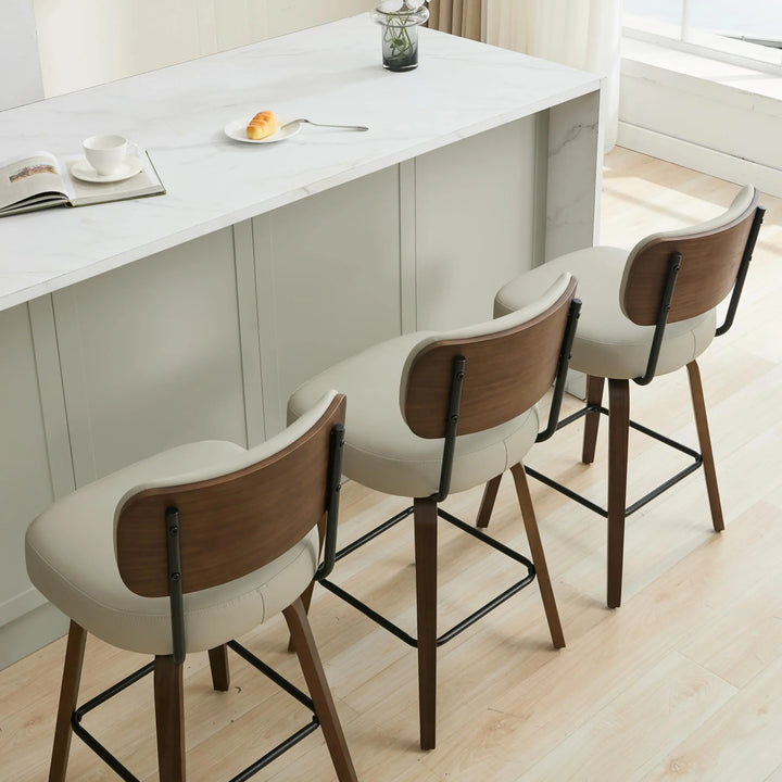 Arvasslia Swivel Bar Stools Set of 3, 26" Counter Height, Beige Grey 
