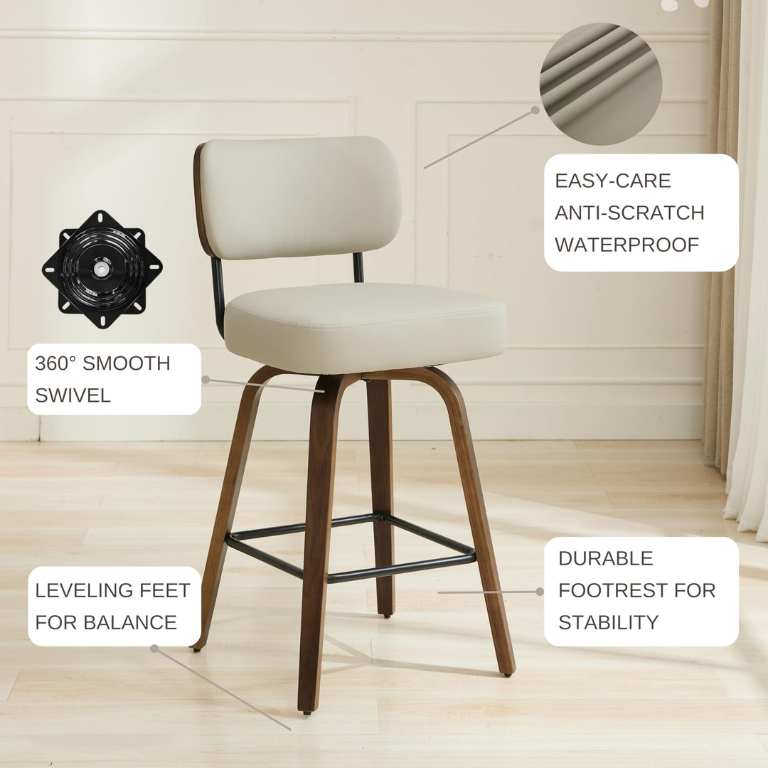 Arvasslia Swivel Bar Stools Set of 3, 26" Counter Height, Beige Grey 