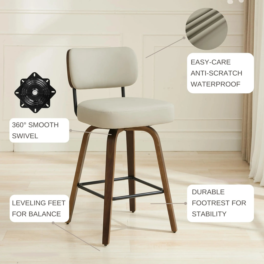 Arvasslia Swivel Bar Stools Set of 3, 26" Counter Height, Beige Grey 