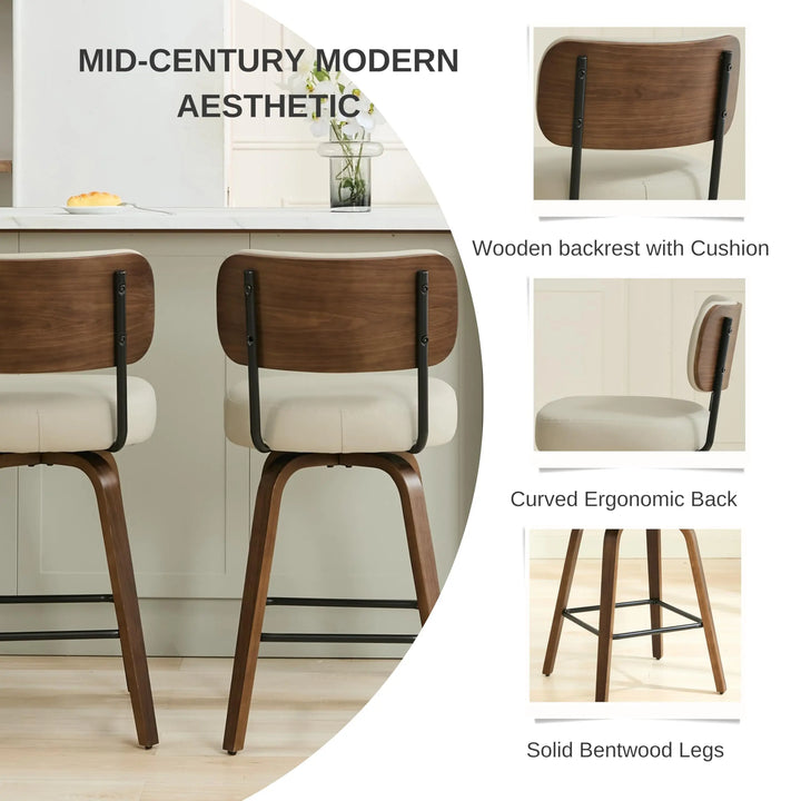 Arvasslia Swivel Bar Stools Set of 3, 26" Counter Height, Beige Grey 