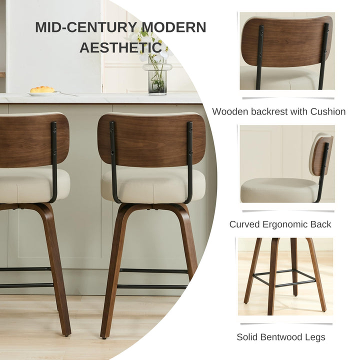Arvasslia Swivel Bar Stools Set of 3, 26" Counter Height, Beige Grey 
