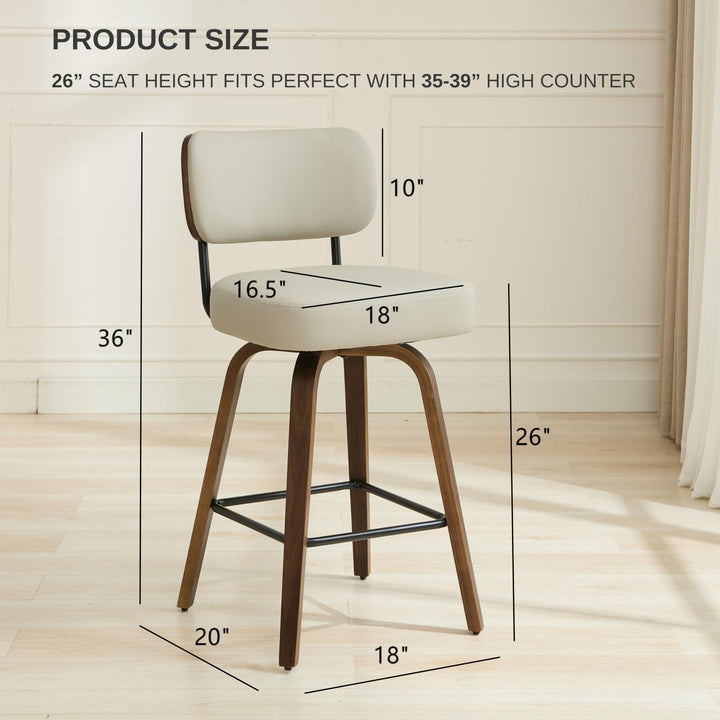 Arvasslia Swivel Bar Stools Set of 3, 26" Counter Height, Beige Grey 