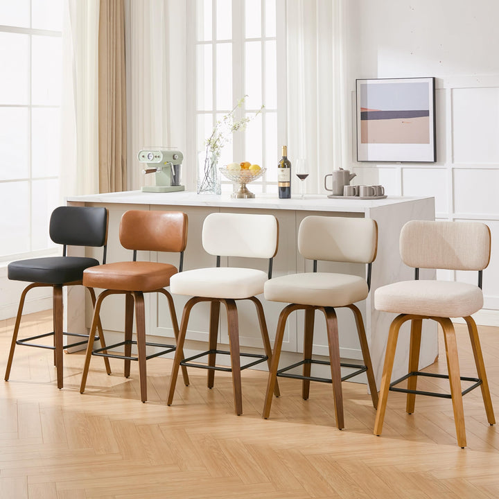 Arvasslia Swivel Bar Stools Set of 3, 26" Counter Height, Beige Grey 