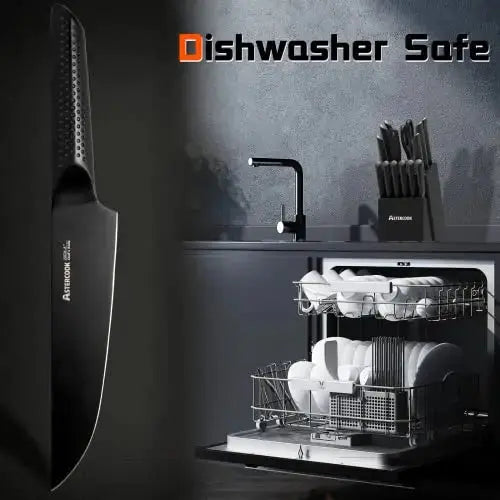 Astercook Knife Set with Built-in Sharpener Block Dishwasher Safe