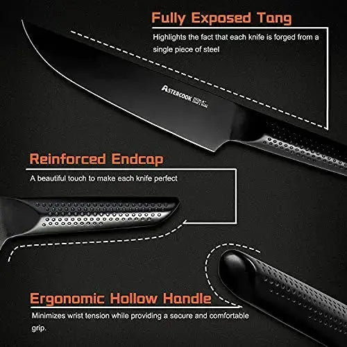 Astercook Knife Set, 15-PC German Stainless Steel Kitchen Knives - Black