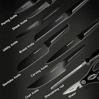Astercook Knife Set, 15-PC German Stainless Steel Kitchen Knives - Black