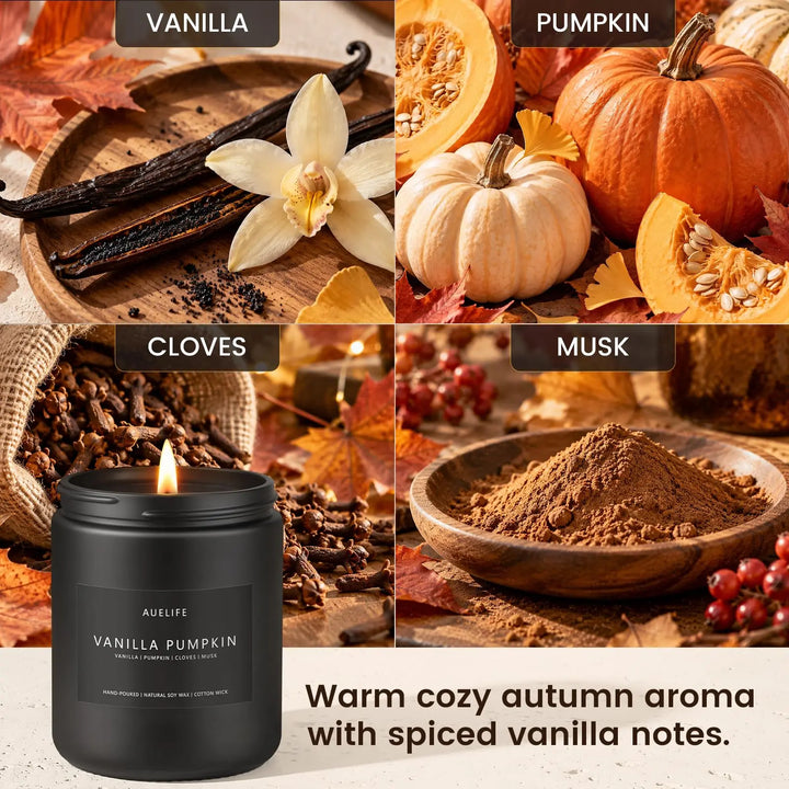 Auelife Fall Candle, Vanilla Pumpkin Scented for Home, Soy Wax