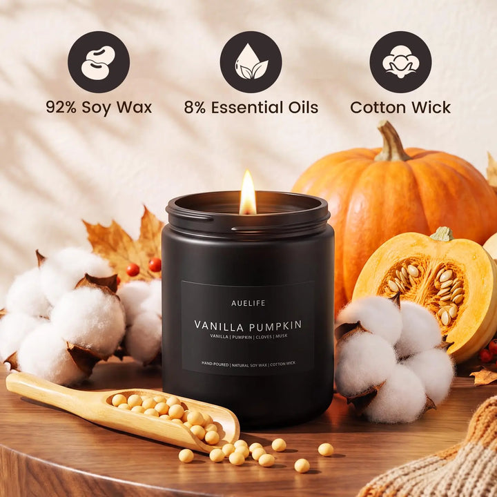 Auelife Fall Candle, Vanilla Pumpkin Scented for Home, Soy Wax