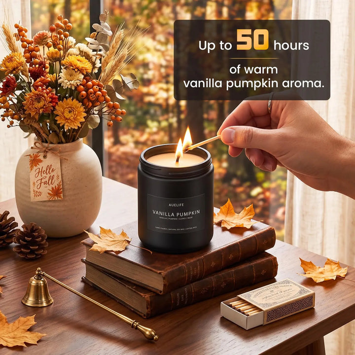 Auelife Fall Candle, Vanilla Pumpkin Scented for Home, Soy Wax