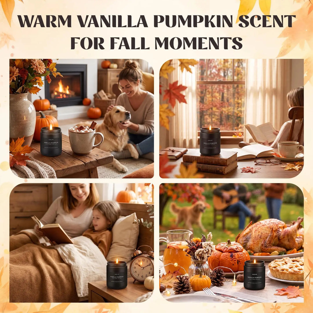 Auelife Fall Candle, Vanilla Pumpkin Scented for Home, Soy Wax