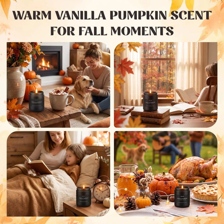 Auelife Fall Candle, Vanilla Pumpkin Scented for Home, Soy Wax