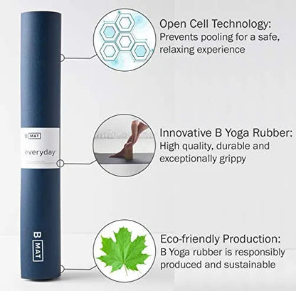 B YOGA B Mat 4mm Thick Yoga Mat | 100% Rubber, Sticky & Eco-Friendly Non-Slip Exercise Mat, 85" - Deep Blue B YOGA