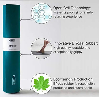B YOGA B Mat Strong 6mm Thick Yoga Mat, 100% Rubber, Sticky & Eco-Friendly Exercise Mat, Non-Slip for Hot Yoga, Fitness, Pilates, Exercise, Stretching, Gym or Home Workouts (71" Ocean Green) B YOGA
