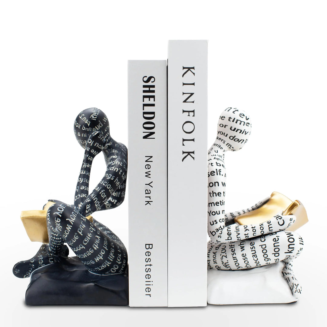 BANOMII Heavy Duty Book Ends for Shelves, Thinker Design