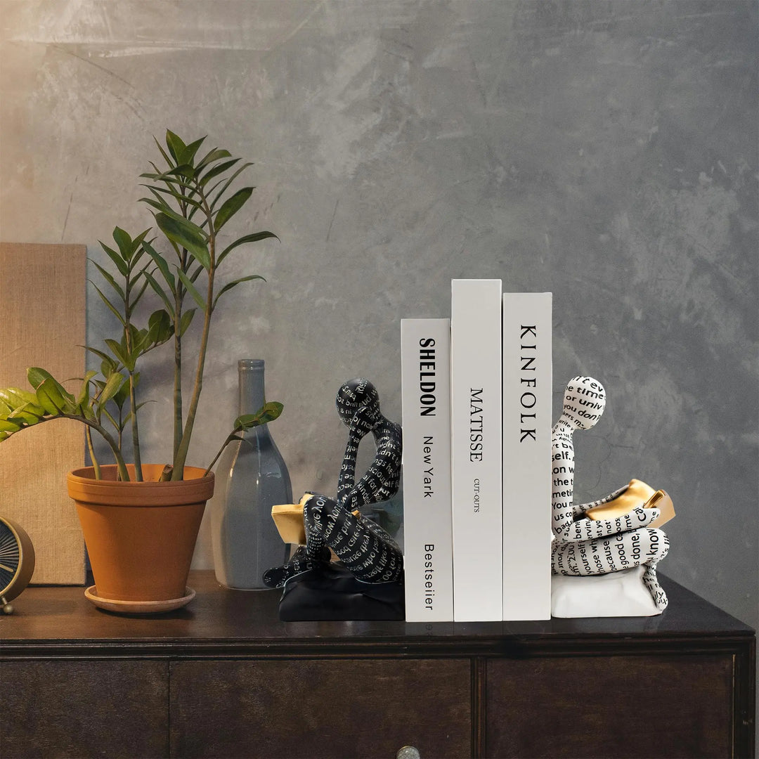 BANOMII Heavy Duty Book Ends for Shelves, Thinker Design