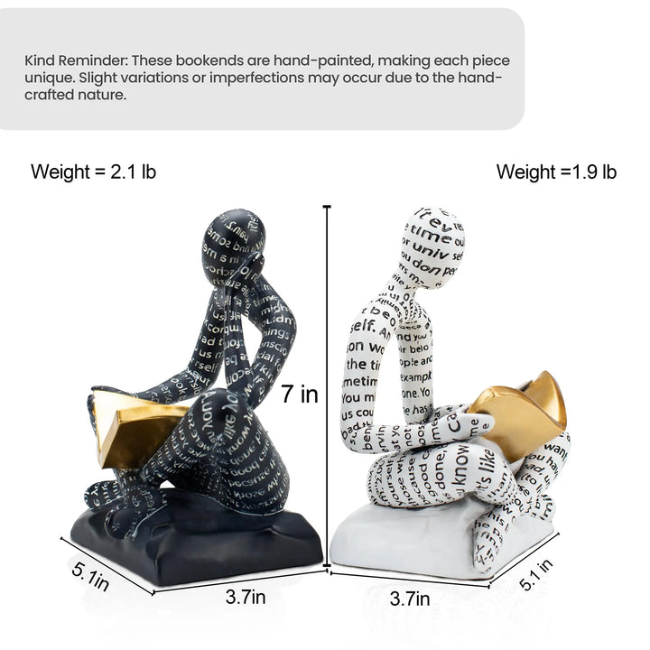 BANOMII Heavy Duty Book Ends for Shelves, Thinker Design