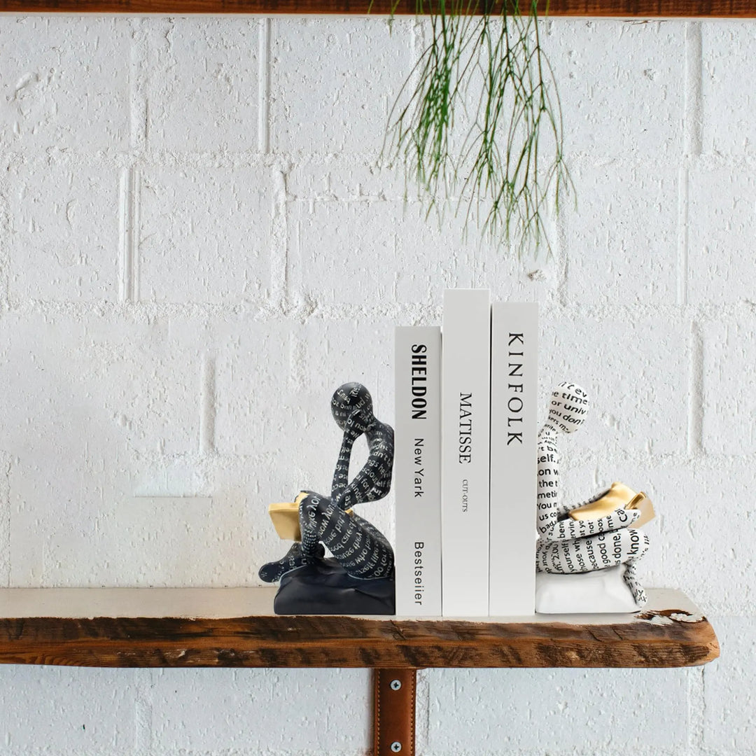 BANOMII Heavy Duty Book Ends for Shelves, Thinker Design