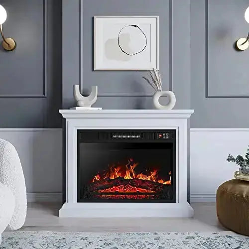 BELLEZE 31" Mantel with 23" Electric Fireplace, Compact Freestanding with Realistic LED Flames - White