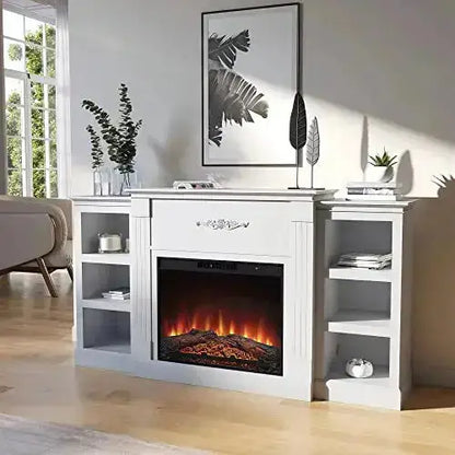 BELLEZE Electric Fireplace Mantel TV Stand, 70" for TVs up to 68" - White