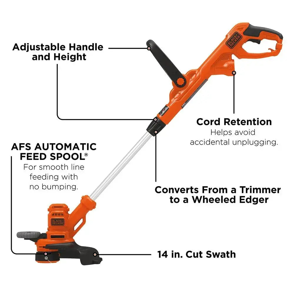 BLACK+DECKER Weed Wacker with Auto Feed, 14-Inch 2 in 1 String Trimmer Lawn Edger, Powerful 6.5-Amp Lightweight Electric Weed Eater (BESTA510) 