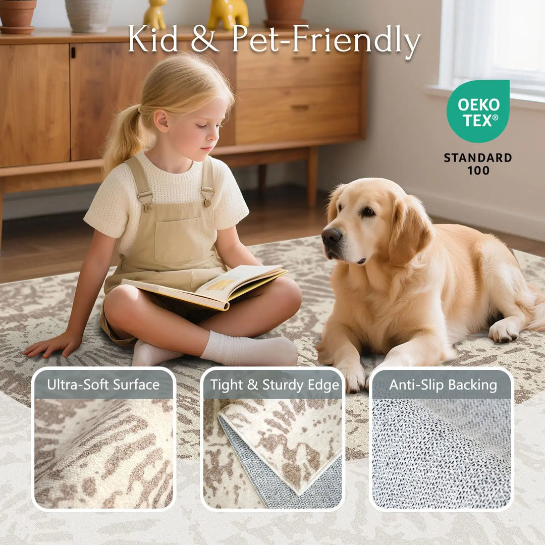 BLISSA Taupe Modern Living Room Rug - 8x10 Soft Washable Bedroom Area Rug
