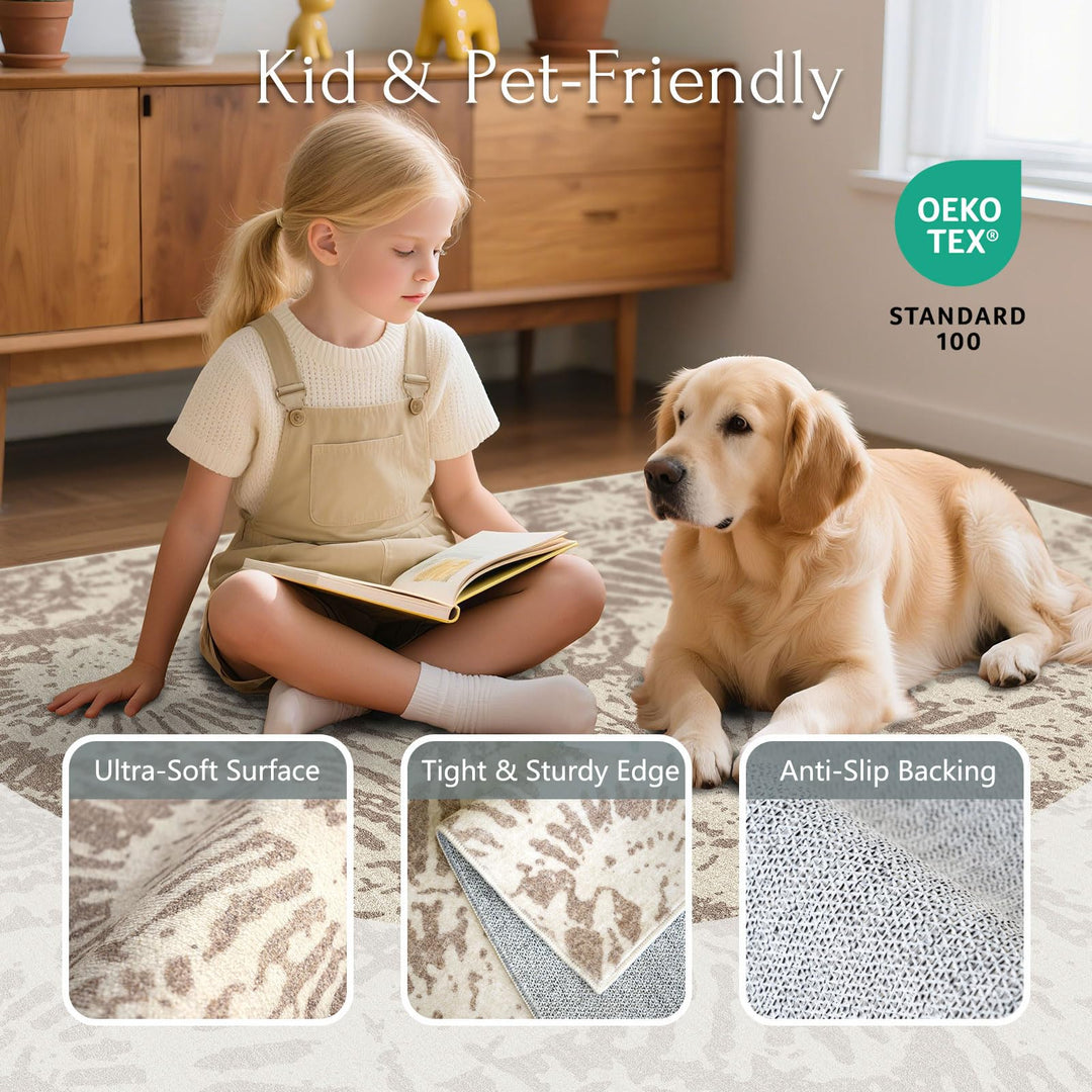 BLISSA Taupe Modern Living Room Rug - 8x10 Soft Washable Bedroom Area Rug 
