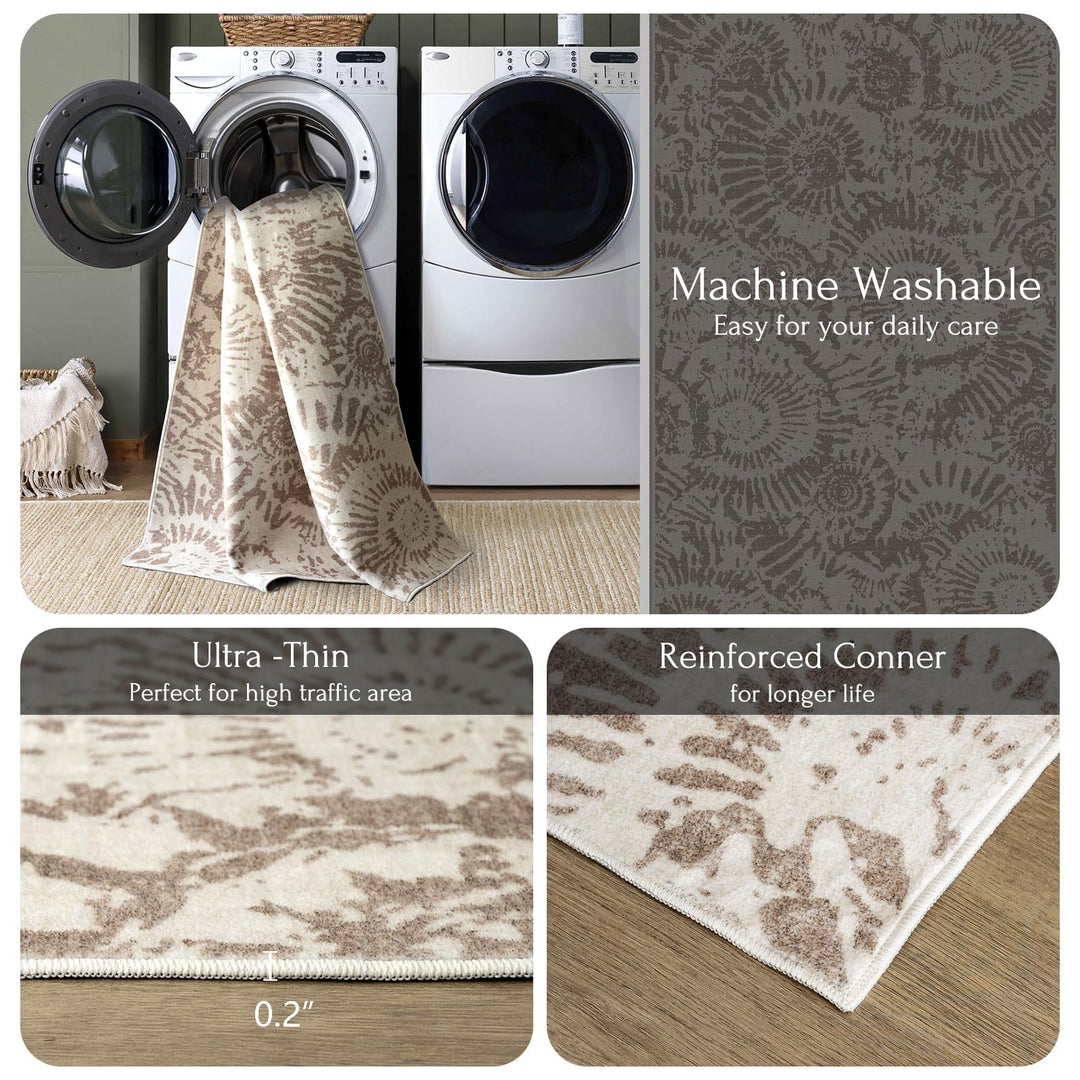 BLISSA Taupe Modern Living Room Rug - 8x10 Soft Washable Bedroom Area Rug 