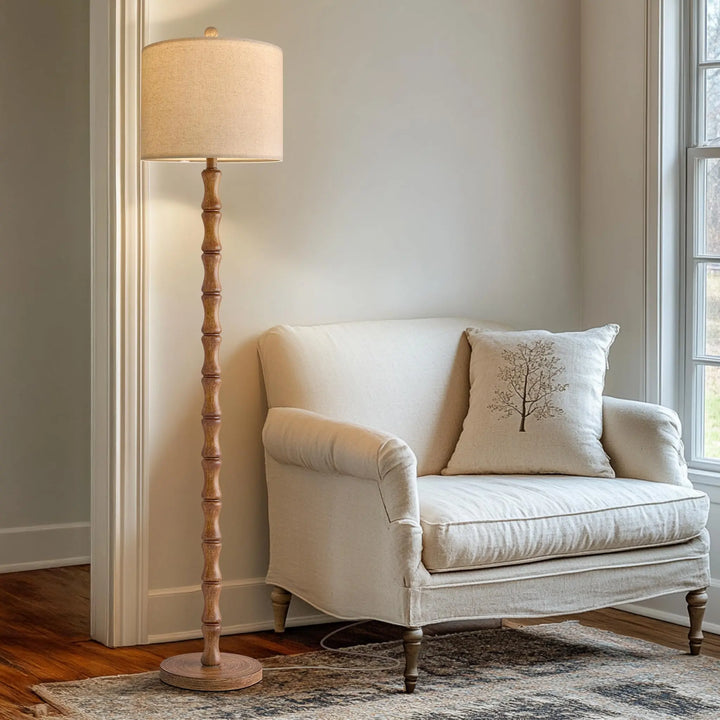 BOBOMOMO light walnut rustic farmhouse floor lamp