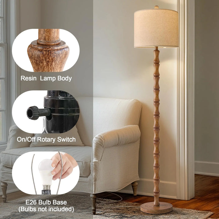 BOBOMOMO light walnut rustic farmhouse floor lamp