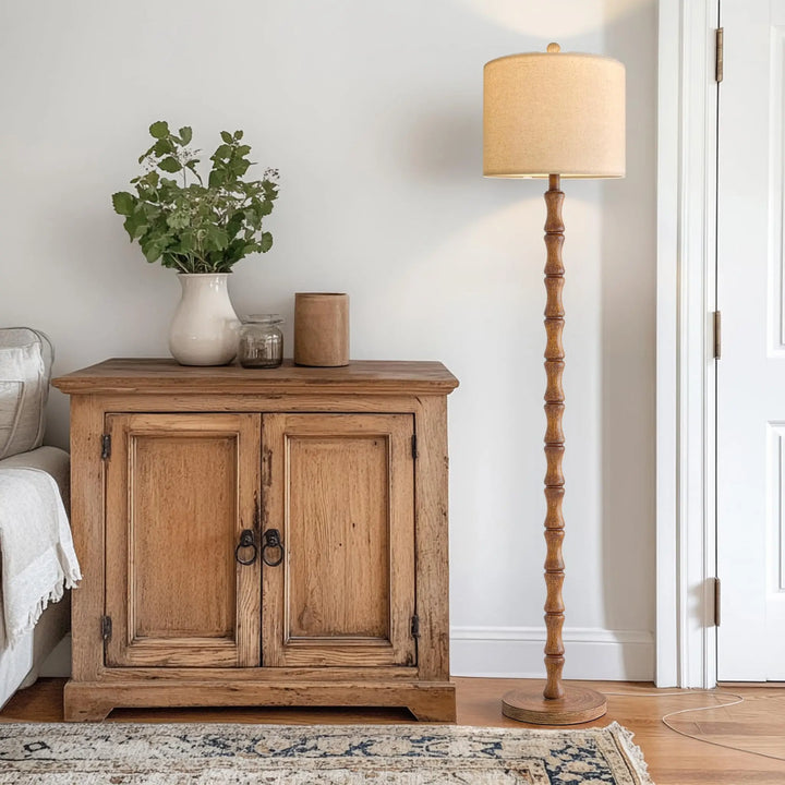 BOBOMOMO light walnut rustic farmhouse floor lamp