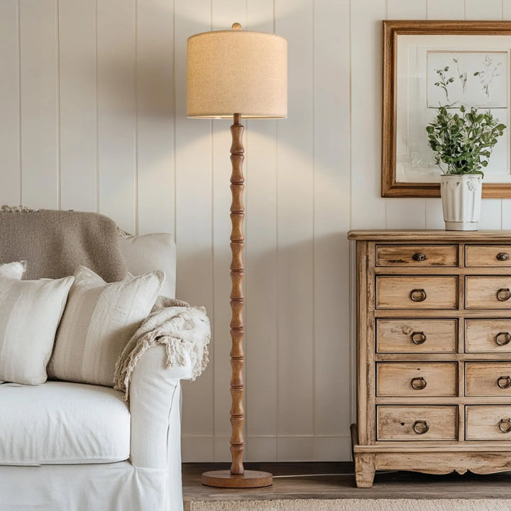 BOBOMOMO light walnut rustic farmhouse floor lamp