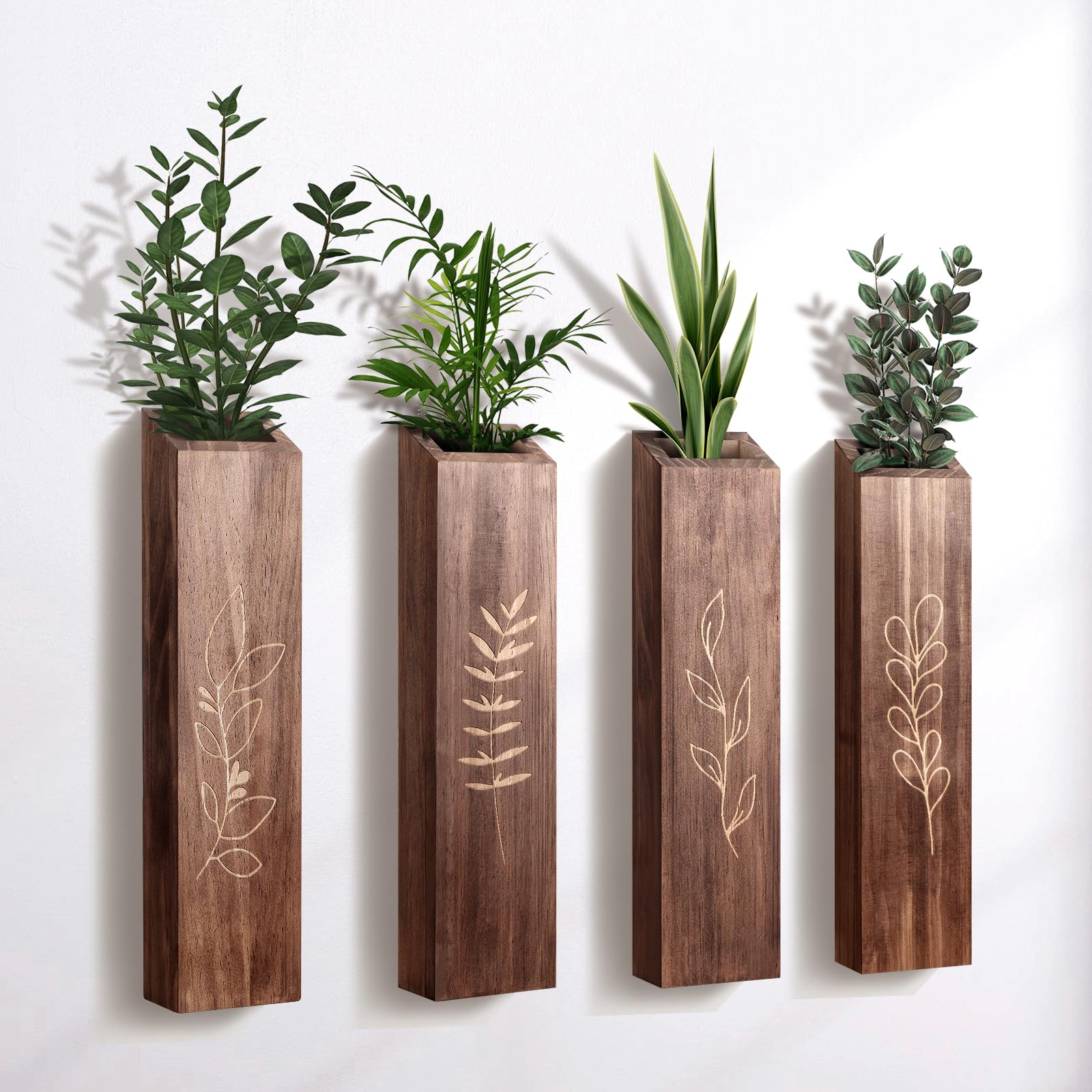 BOTOP Wooden Wall Vase Planter Set of 4 