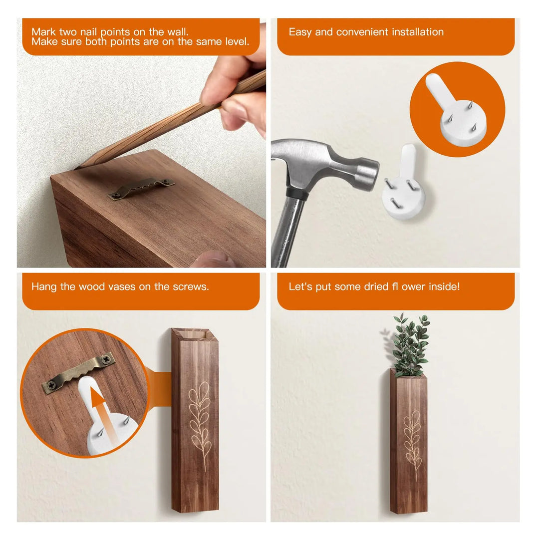 BOTOP Wooden Wall Vase Planter Set of 4