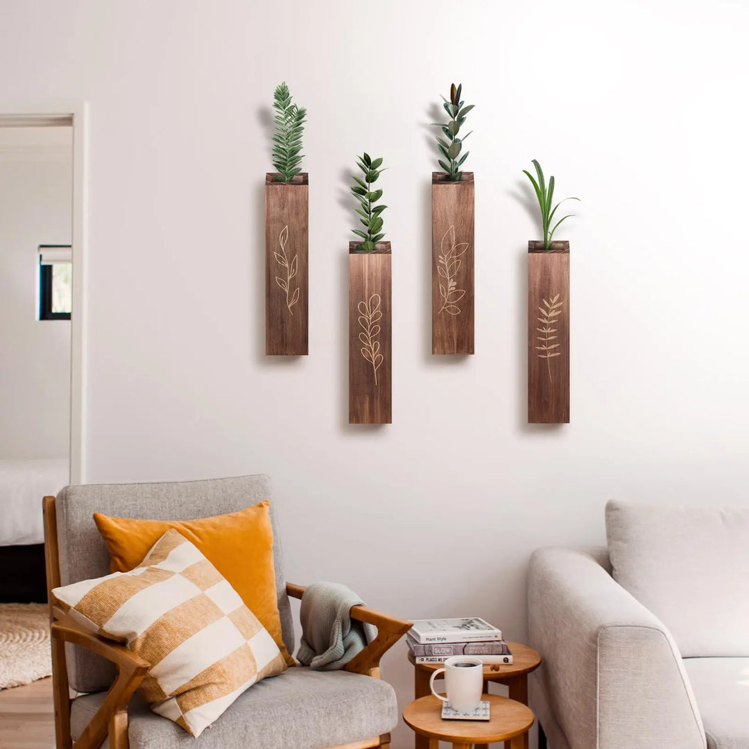 BOTOP Wooden Wall Vase Planter Set of 4