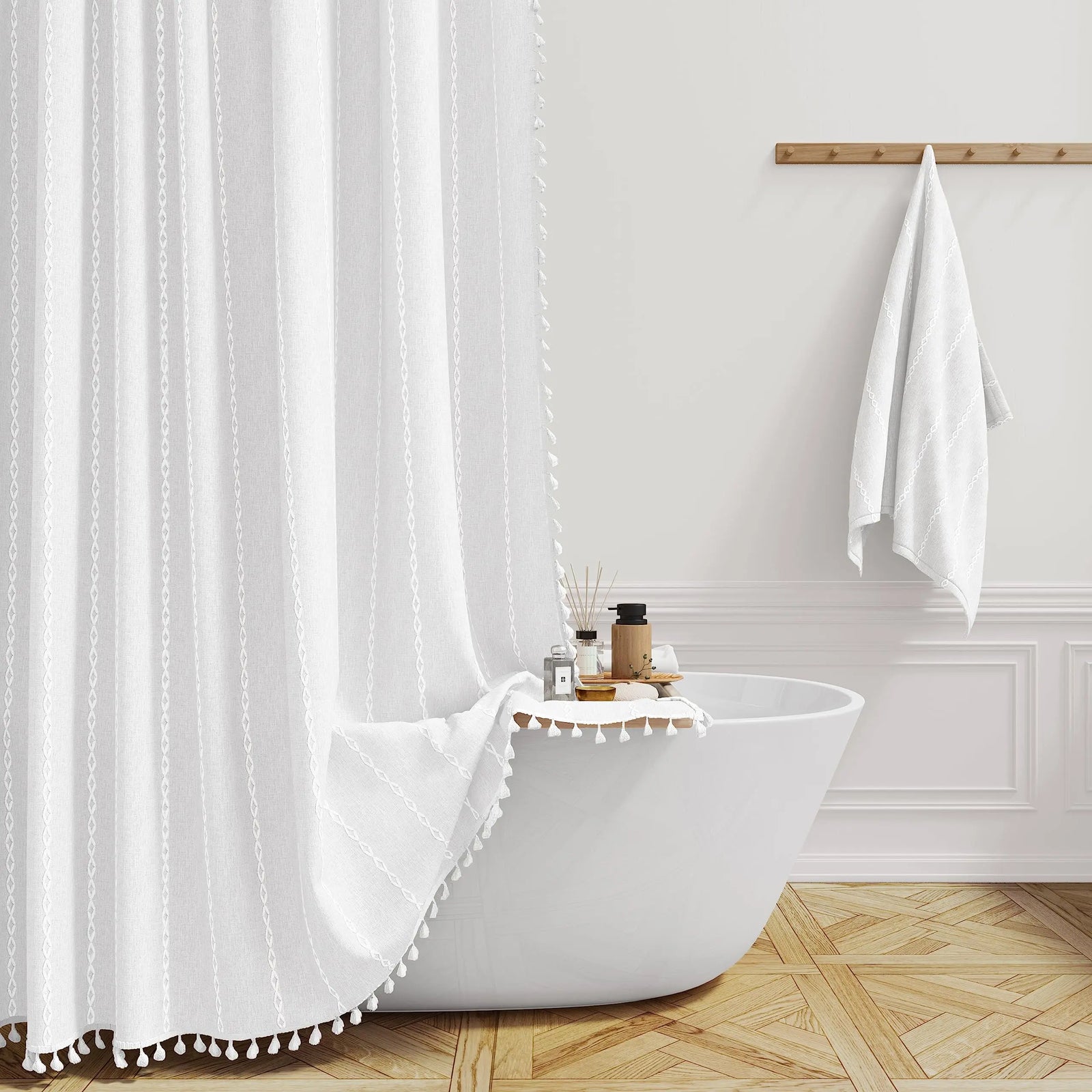 BTTN White Shower Curtain, Wrinkle Free, 72" x 72" - White 