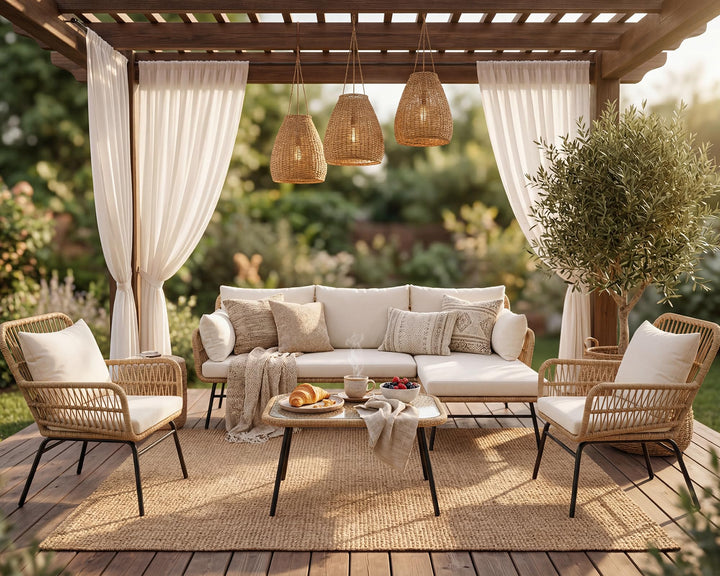 BULEXYARD 5 Pcs Boho Patio Furniture Set, Outdoor Wicker Sectional Sofa 