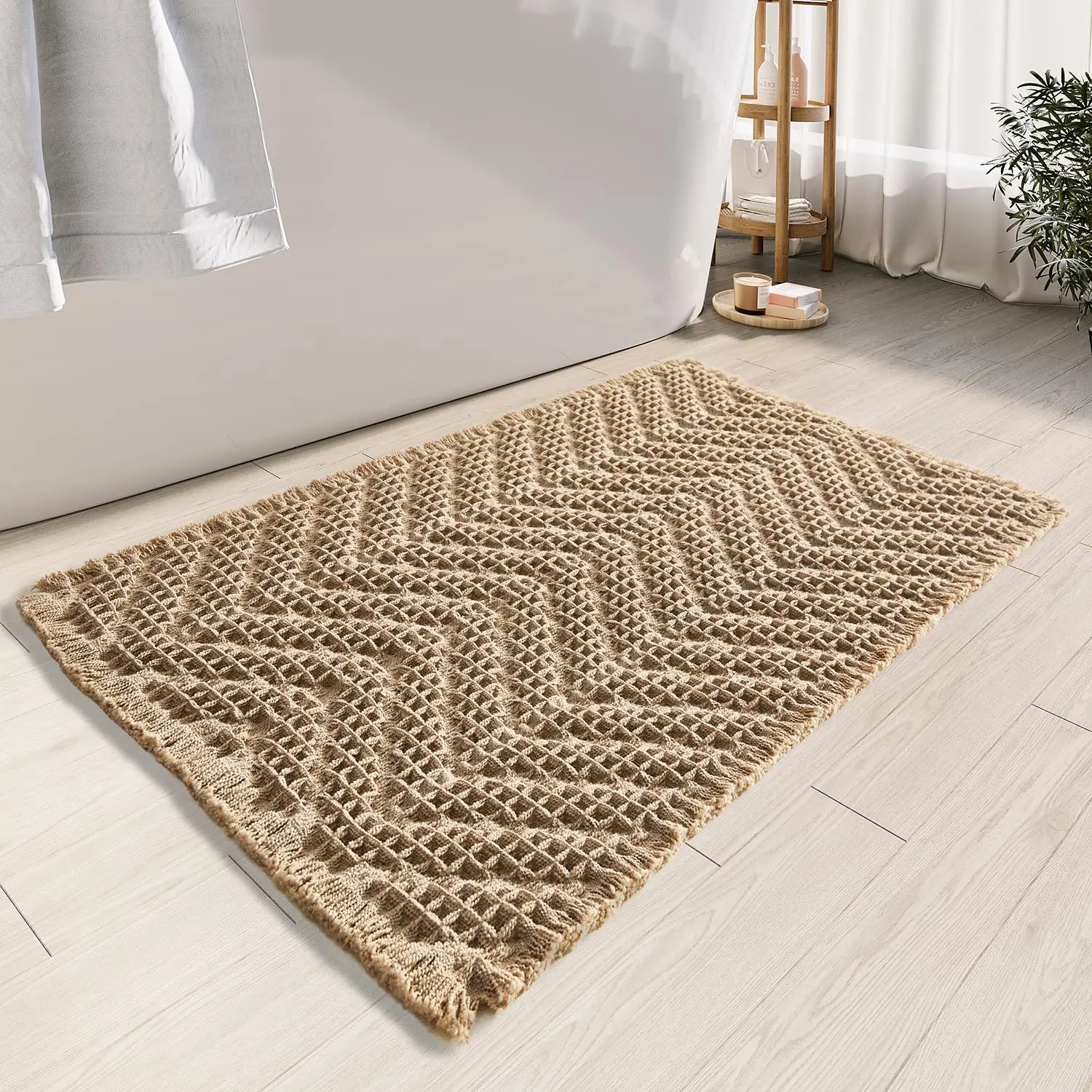 BULULOM Bathroom Floor Mat,Boho Bath Mat,Super Absorbent Bath Mat,Bathroom Rugs Non Slip Washable, Quick Dry Shower Mats, Ultra Soft Bath Mat Towel,Brown,18"*30" 