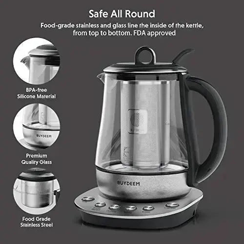 1.7L Stainless Steel Electric Kettle | Metallic Silver Glass Accent