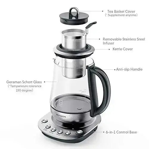 BUYDEEM Kettle | German Schott Glass Electric Kettle, Removable Infuser, 1.2L