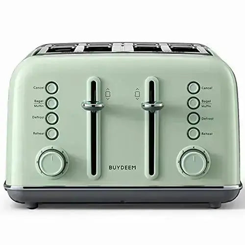 BUYDEEM Toaster, 4-Slice Retro Toaster, 7-Shade Settings - Cozy Green