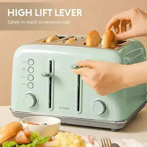 BUYDEEM Toaster, 4-Slice Retro Toaster, 7-Shade Settings - Cozy Green