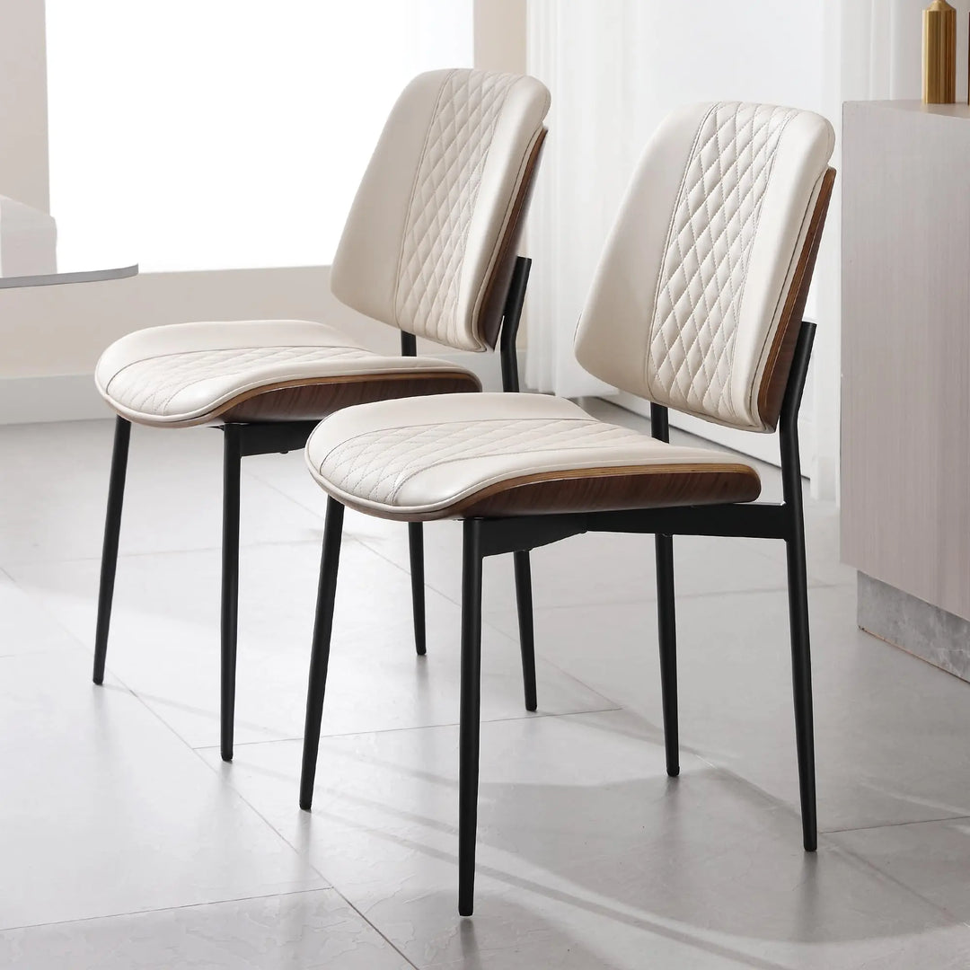 BV Dining Chairs Set of 4, Mid Century Modern PU Leather Metal Legs, Beige 